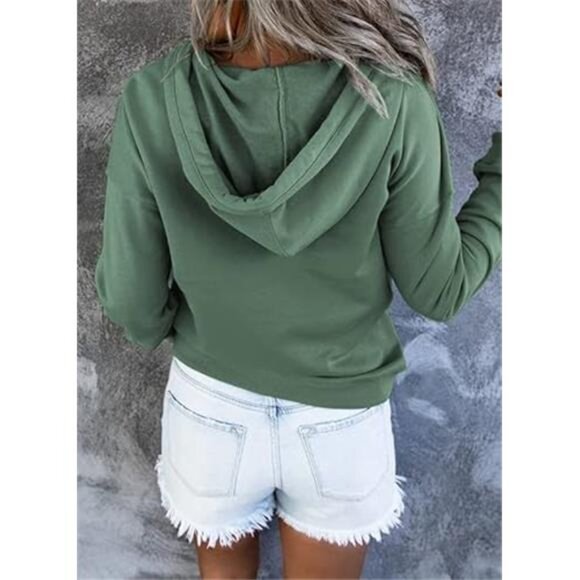 Women's Hoodies – Button Collar, Drawstring Hooded Pullover Sweatshirt - Picture 2 of 7